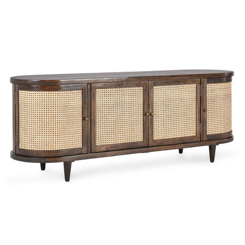 Ceviz Rengi Masif Mango ve Rattan 4 Kapaklı Pirinç Kulplu Bohem Konsol - 178 cm - 324674