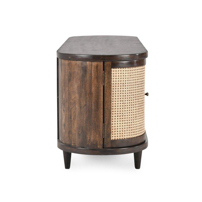 Ceviz Rengi Masif Mango ve Rattan 4 Kapaklı Pirinç Kulplu Bohem Konsol - 178 cm - 324674