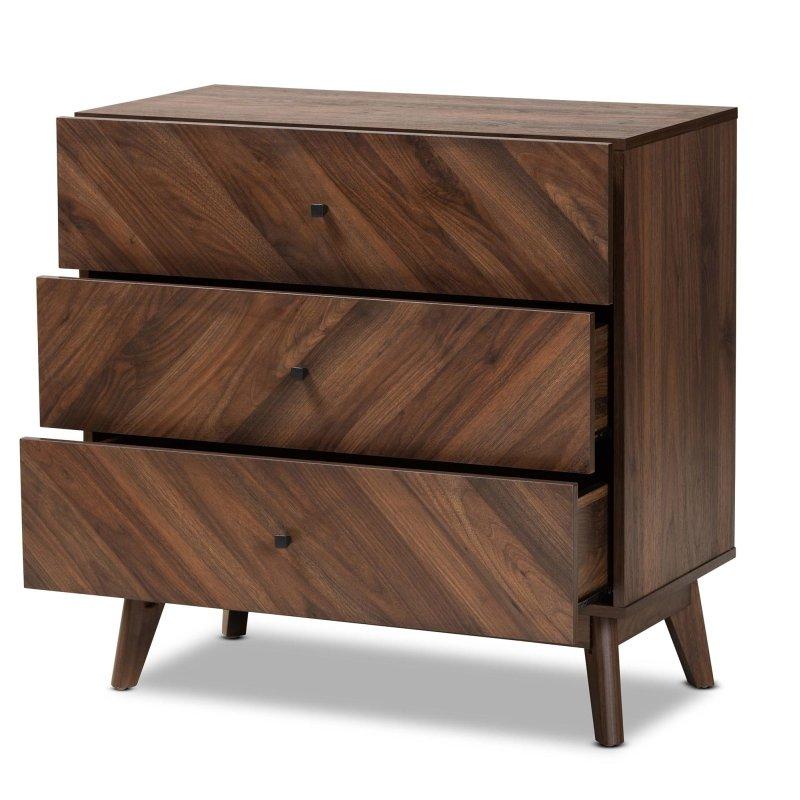 Ceviz Rengi MDF 3 Çekmeceli Açılı Ayaklı Şifonyer - 81x80 cm - 301775