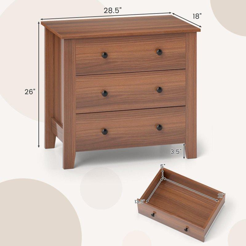 Ceviz Rengi MDF 3 Çekmeceli Konik Ayaklı Şifonyer - 300525