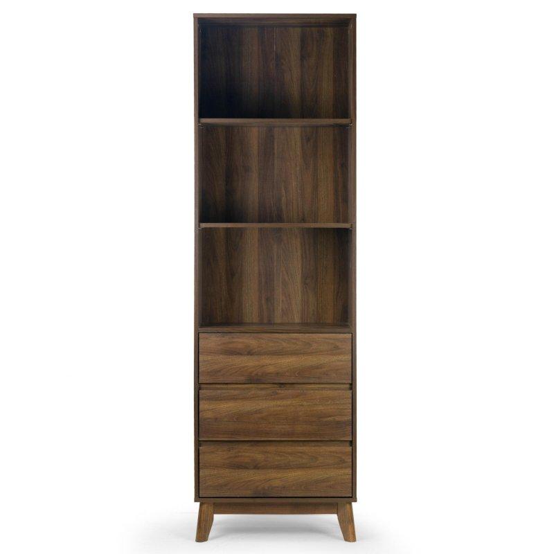 Ceviz Rengi MDF 3 Çekmeceli Masif Ahşap Ayaklı Kitaplık - 60x31x195 cm - 320579
