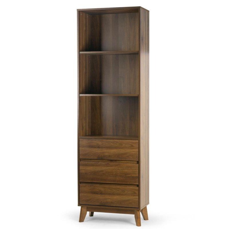 Ceviz Rengi MDF 3 Çekmeceli Masif Ahşap Ayaklı Kitaplık - 60x31x195 cm - 320579