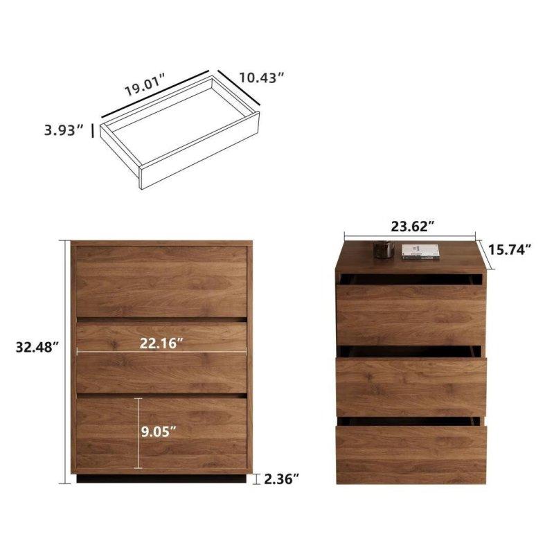Ceviz Rengi MDF 3 Çekmeceli Modern Şifonyer - 295487