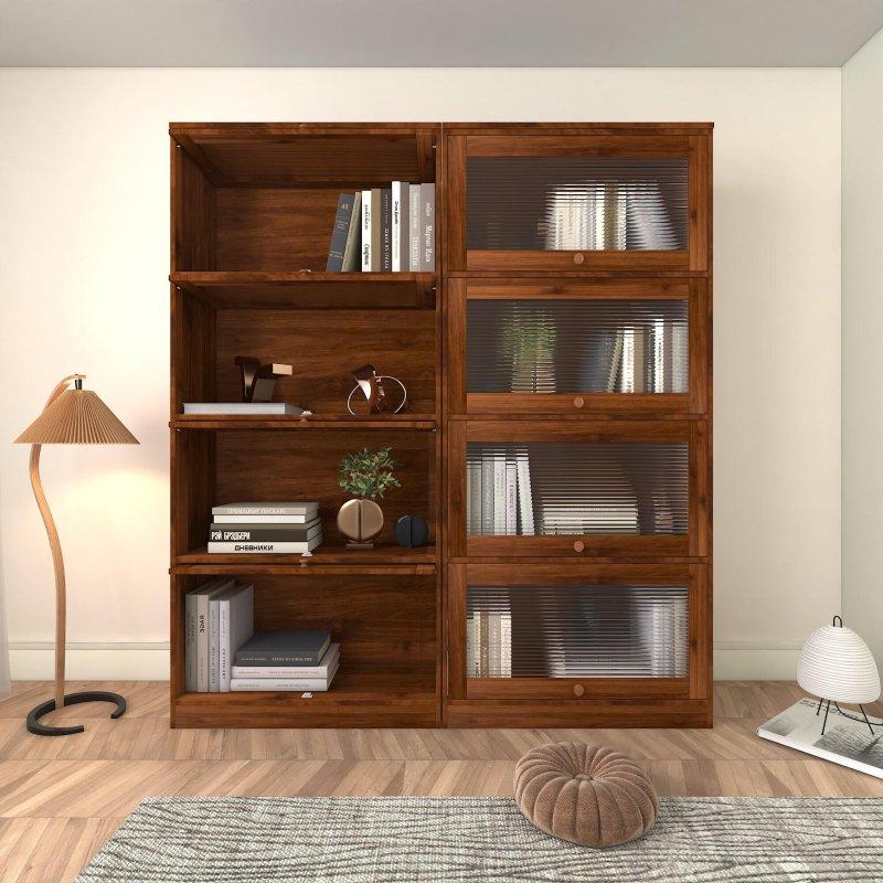 Ceviz Rengi MDF 4 Raflı Cam Kapaklı Kitaplık - 81x157x36 cm - 239407