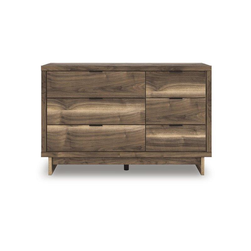 Ceviz Rengi MDF 6 Çekmeceli Dahili Kulplu Şifonyer - 129x83 cm - 306281