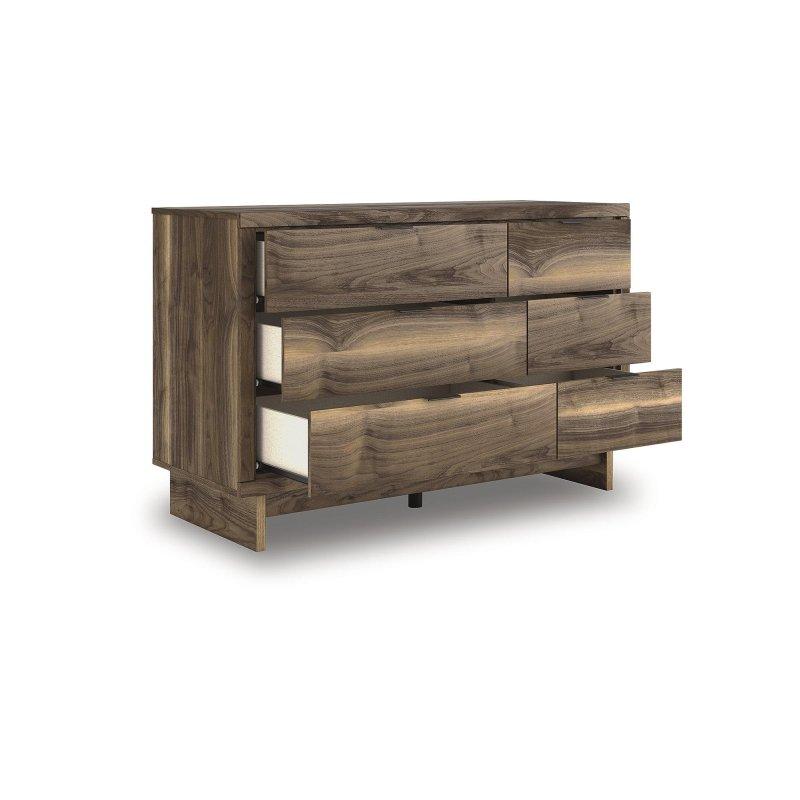 Ceviz Rengi MDF 6 Çekmeceli Dahili Kulplu Şifonyer - 129x83 cm - 306281