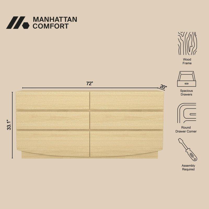 Ceviz Rengi MDF 6 Çekmeceli Kulpsuz Modern Şifonyer - 183 cm - 301637