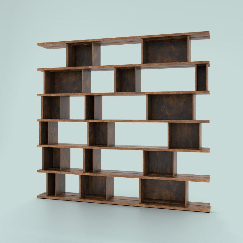 Ceviz Rengi MDF Ayarlanabilir 6 Raflı Geniş Kitaplık - 219x236x32 cm - 315452