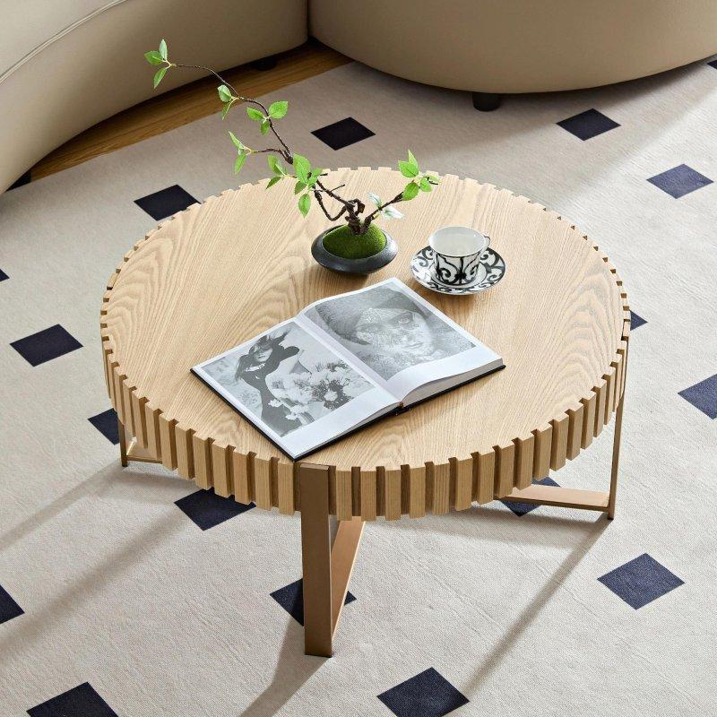 Ceviz Rengi MDF Kaide Ayaklı Yuvarlak Orta Sehpa - 80x35 cm - 240823