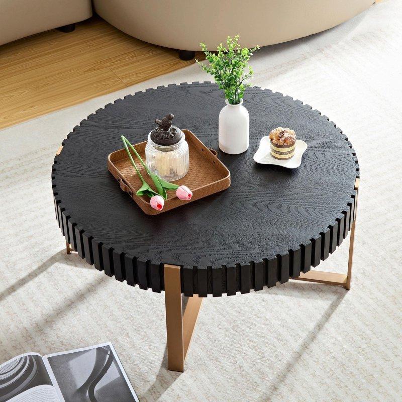 Ceviz Rengi MDF Kaide Ayaklı Yuvarlak Orta Sehpa - 80x35 cm - 240823