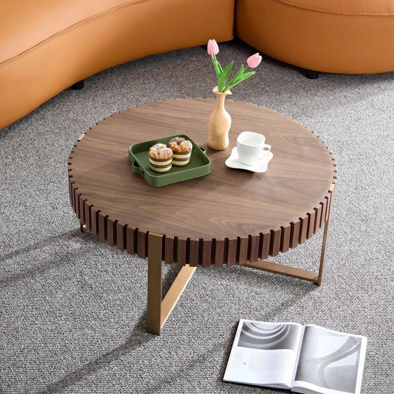 Ceviz Rengi MDF Kaide Ayaklı Yuvarlak Orta Sehpa - 80x35 cm - 240823