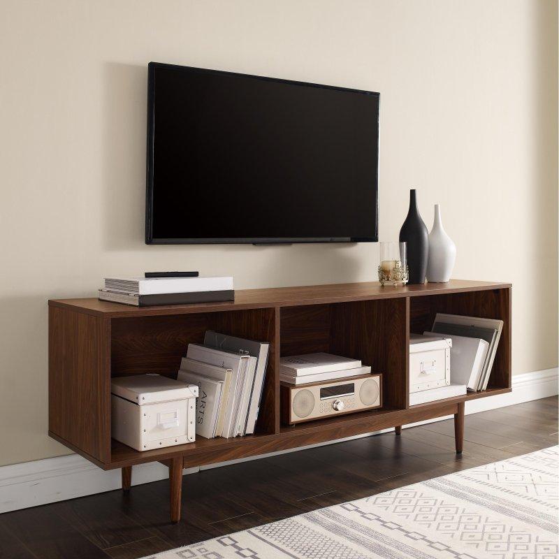 Ceviz Rengi MDF Plak Saklama Bölmeli Konik Ayaklı Kitaplık - 153x41x57 cm - 318995