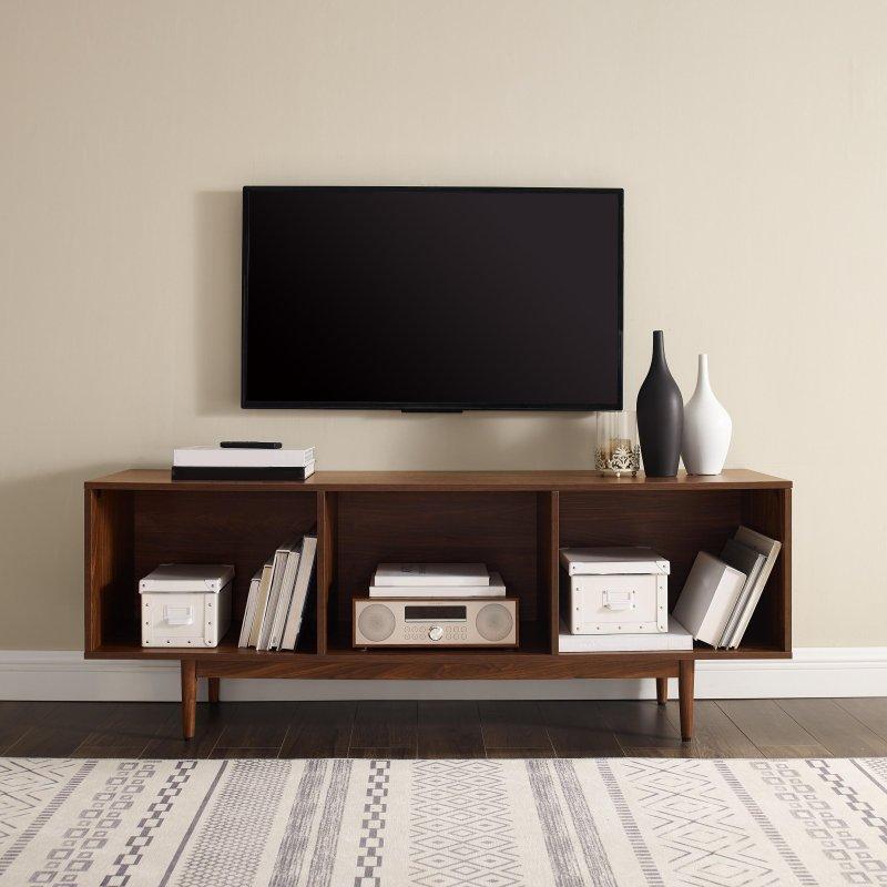 Ceviz Rengi MDF Plak Saklama Bölmeli Konik Ayaklı Kitaplık - 153x41x57 cm - 318995