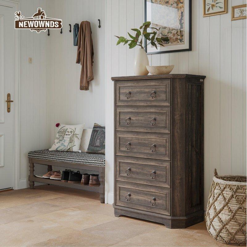 Ceviz Rengi MDF Şarj İstasyonlu 5 Çekmeceli Şifonyer - 79x123x39 cm - 306311