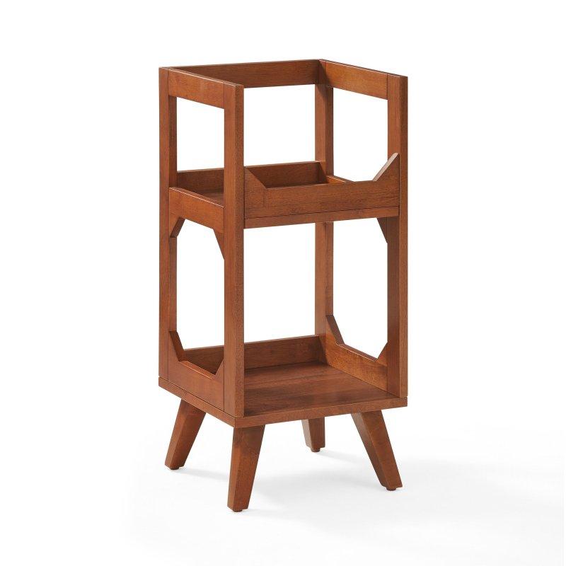 Ceviz Rengi MDF ve Kauçuk Ağacı Ayarlanabilir Ayaklı Plak Standı Kitaplık - 37x37x80 cm - 319686