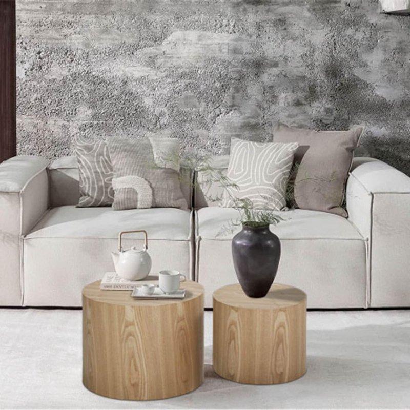 Ceviz Rengi MDF ve Meşe Ahşap Zigon İkili Yuvarlak Orta Sehpa Seti - 243666