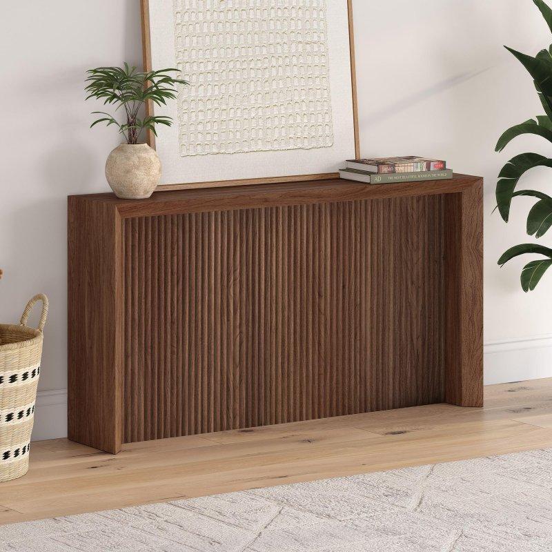 Ceviz Rengi MDF Yivli Kızak Ayaklı Dresuar - 143 cm - 332484