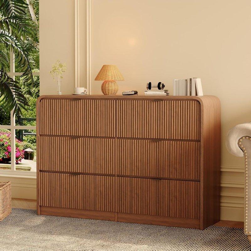 Ceviz Rengi MDF Yivli Yuvarlak Kenarlı Metal Kulplu Şifonyer - 299841