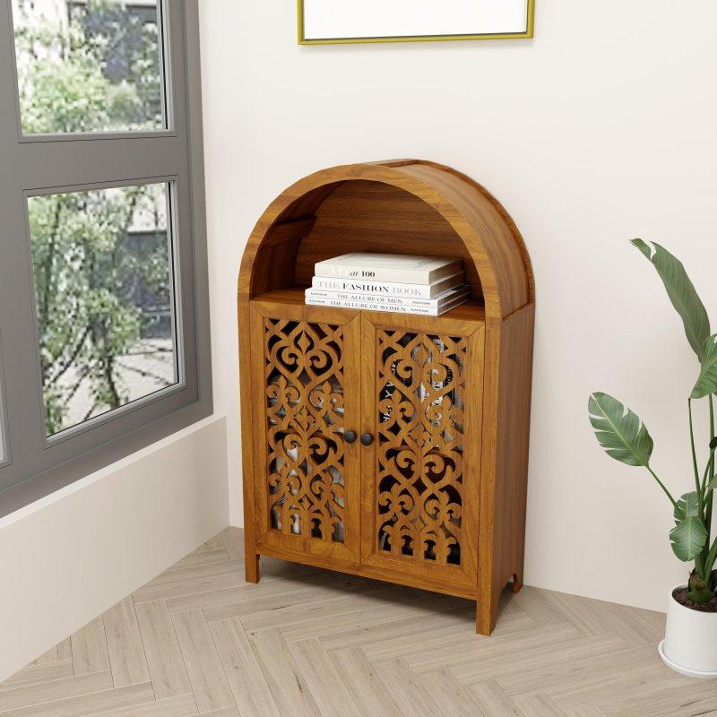Ceviz Rengi Melamin El Oyması Kapaklı Kemerli Kitaplık - 70x30x113 cm - 318391