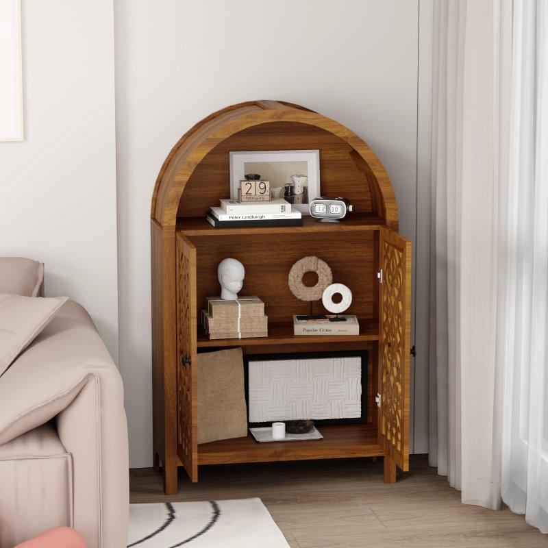 Ceviz Rengi Melamin El Oyması Kapaklı Kemerli Kitaplık - 70x30x113 cm - 318391