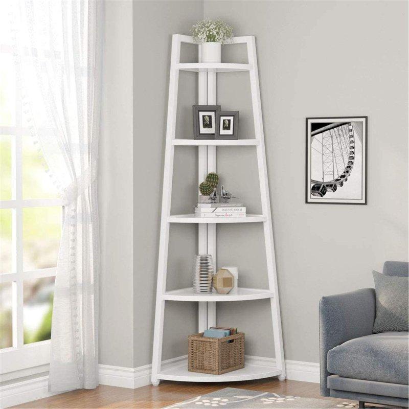 Ceviz Rengi Metal 5 Raflı Merdiven Tipi Köşe Kitaplık - 178 cm - 317151