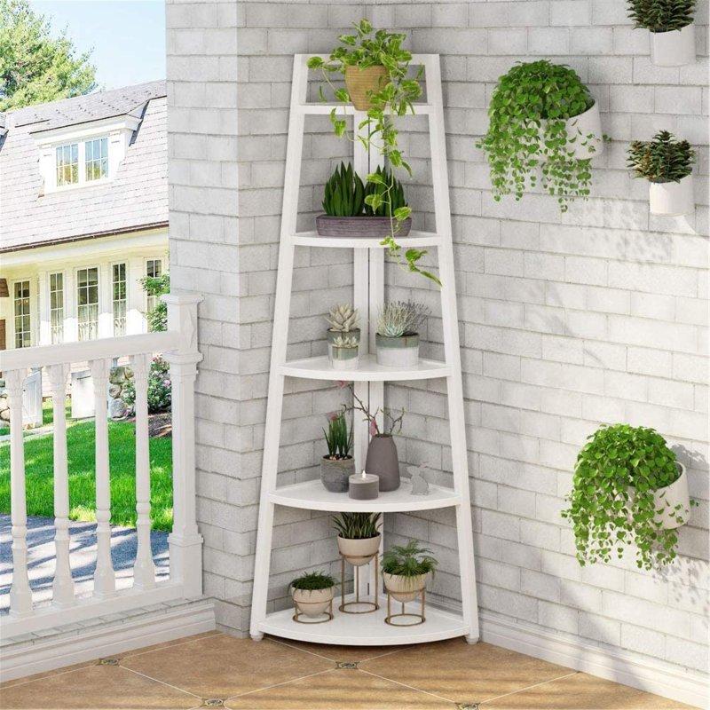 Ceviz Rengi Metal 5 Raflı Merdiven Tipi Köşe Kitaplık - 178 cm - 317151