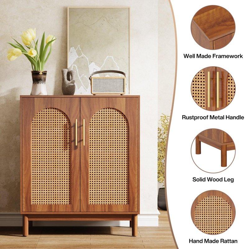 Ceviz Rengi Rattan Ahşap 4 Kapaklı Bohem Konsol - 150 cm - 324837