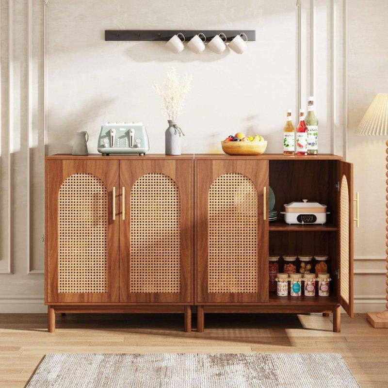 Ceviz Rengi Rattan Ahşap 4 Kapaklı Bohem Konsol - 150 cm - 324837