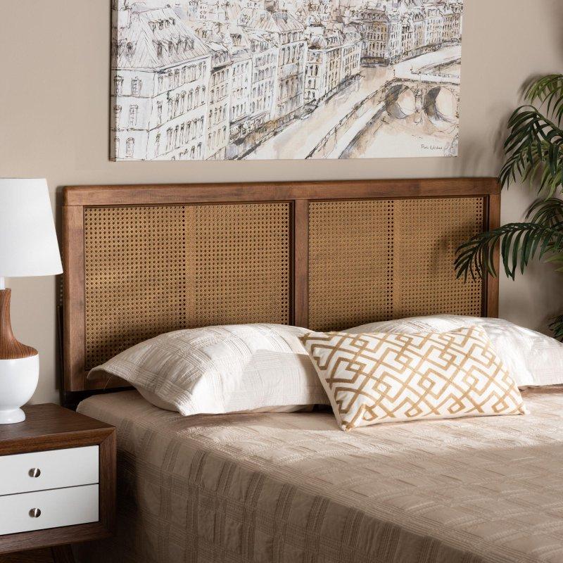 Ceviz Rengi Sentetik Rattan Dokumalı ve Ayarlanabilir Yükseklikli Kauçuk Ağacı Yatak Başlığı - 142 cm - 334902