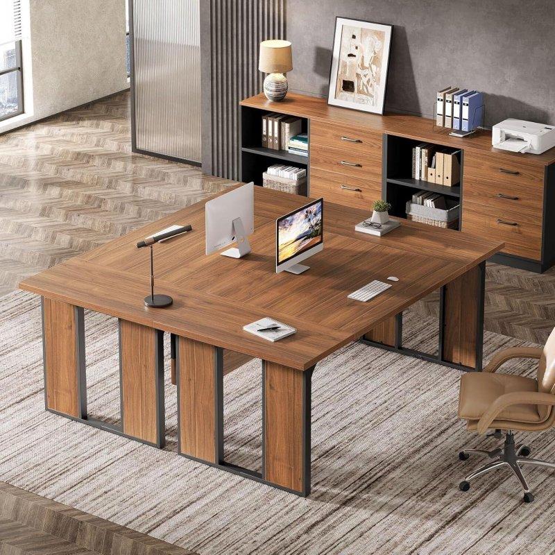 Ceviz Rengi ve Siyah Metal Dosya Dolaplı L Tipi Ofis Masası - 161 cm - 326404