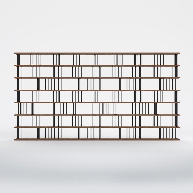 Ceviz Rengi ve Siyah Metal Oda Bölücü MDF Kitaplık - 481x256 cm - 320781