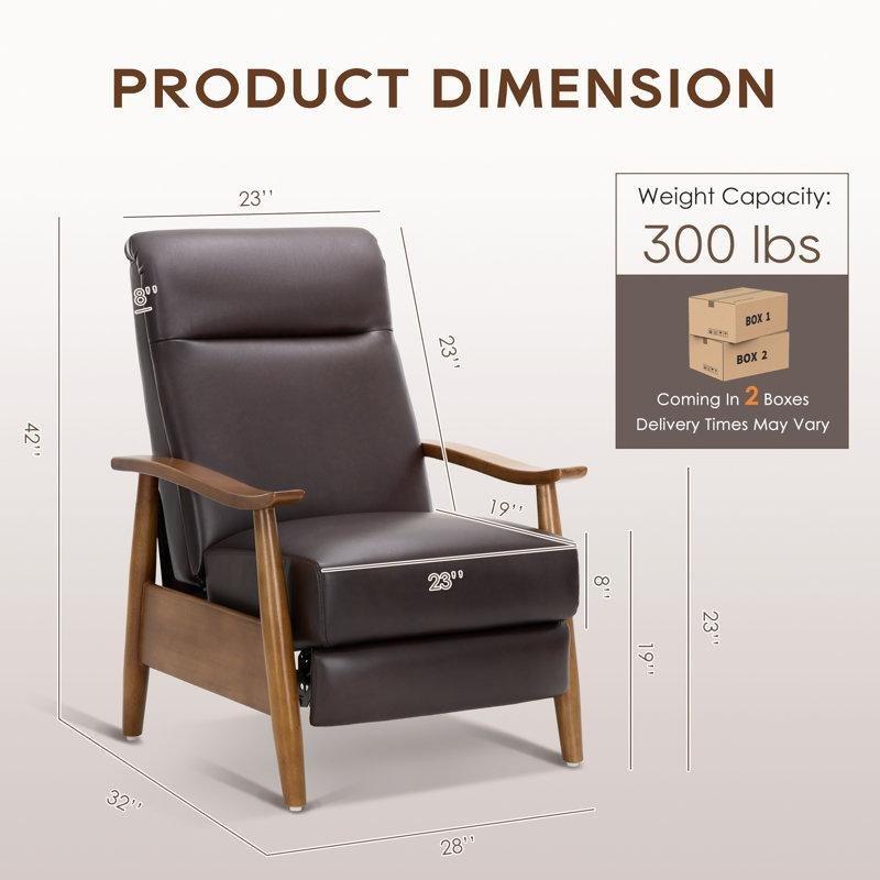 Ceviz Suni Deri Masif Ahşap Arkadan İtmeli Baba Koltuğu - 72x82x107 cm - 324589