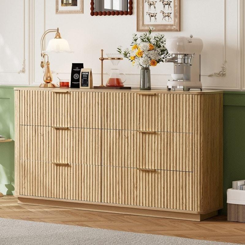 Ceviz Sunta ve MDF 6 Çekmeceli Kavisli Tasarım Şifonyer - 140x40x80 cm - 295370