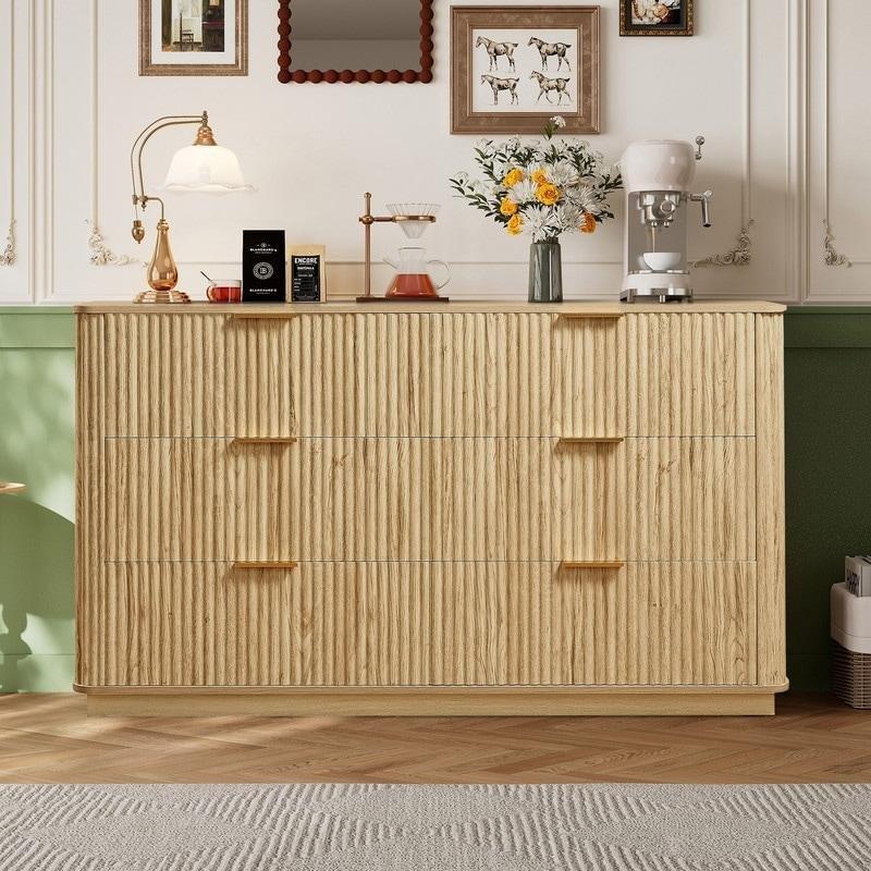 Ceviz Sunta ve MDF 6 Çekmeceli Kavisli Tasarım Şifonyer - 140x40x80 cm - 295370