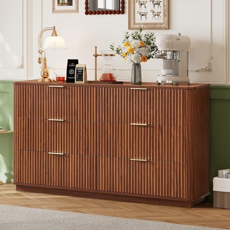 Ceviz Sunta ve MDF 6 Çekmeceli Kavisli Tasarım Şifonyer - 140x40x80 cm - 295370