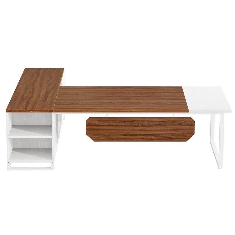 Ceviz ve Beyaz Ahşap L Tipi Dosya Dolaplı Ofis Masası - 180x141 cm - 325787