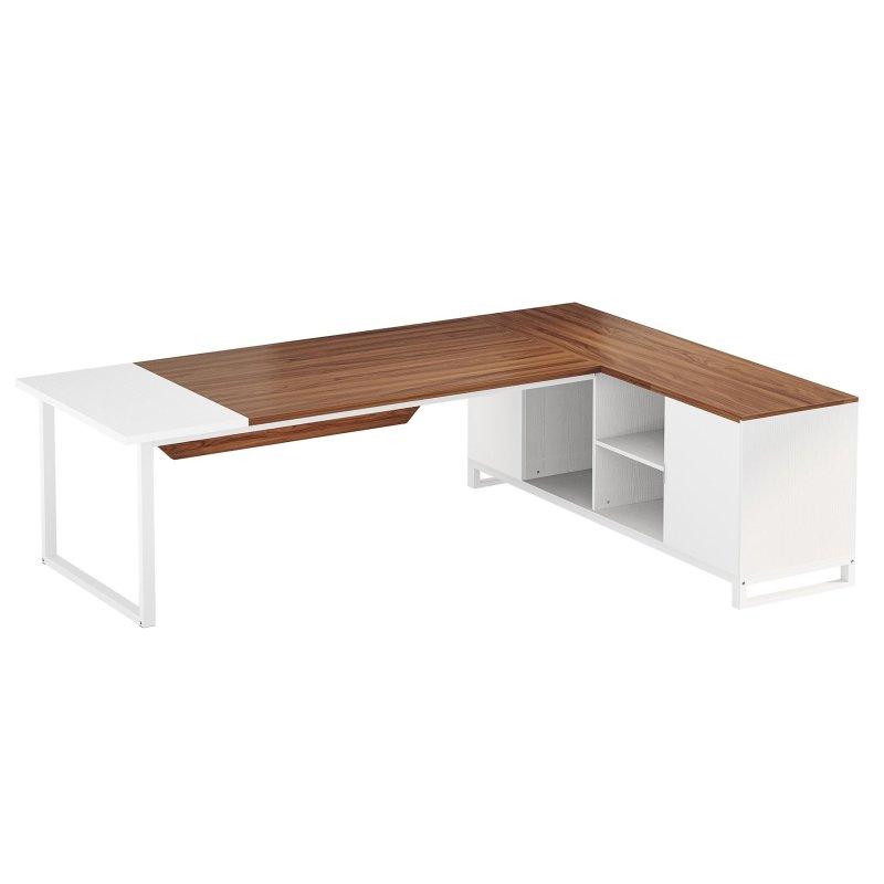 Ceviz ve Beyaz Ahşap L Tipi Dosya Dolaplı Ofis Masası - 180x141 cm - 325787