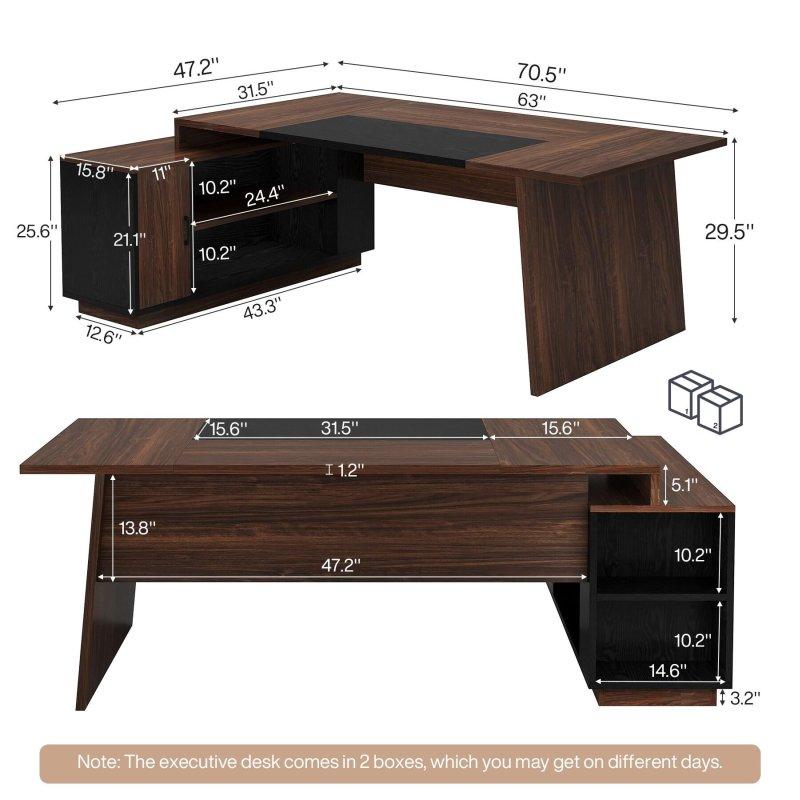 Ceviz ve Beyaz MDF Dolaplı Raflı L Tipi Ofis Masası - 180x120 cm - 327543