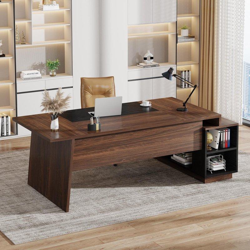 Ceviz ve Beyaz MDF Dolaplı Raflı L Tipi Ofis Masası - 180x120 cm - 327543