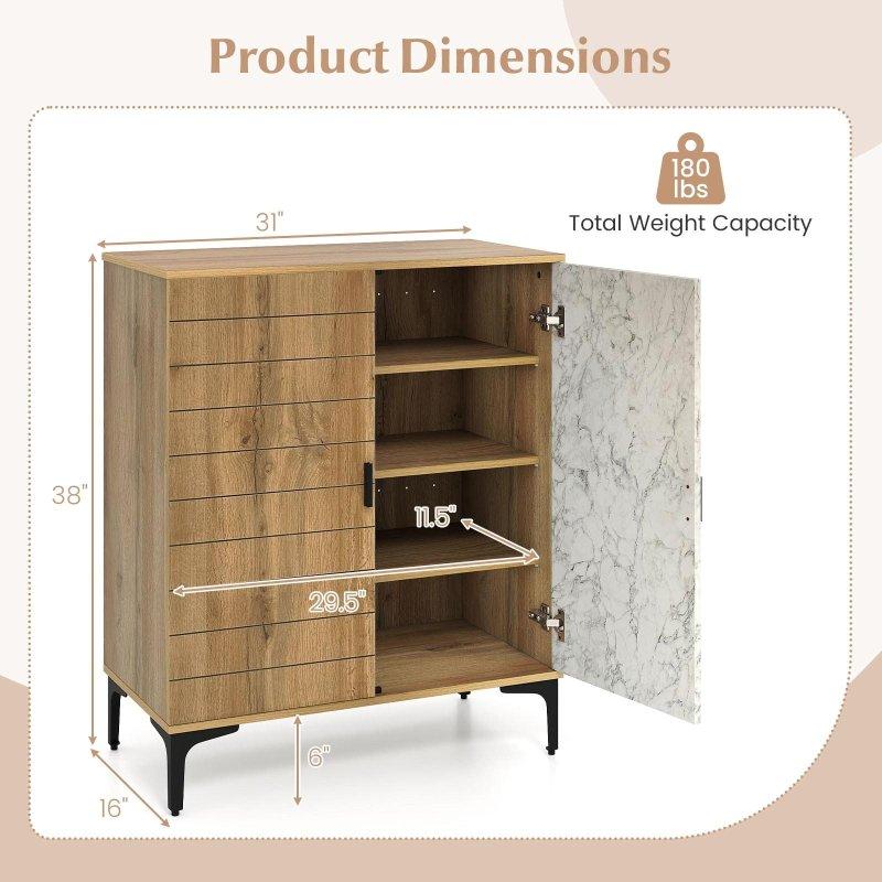 Ceviz ve Beyaz MDF Metal Ayaklı 4 Raflı Kapaklı Şifonyer - 79x41x97 cm - 300751