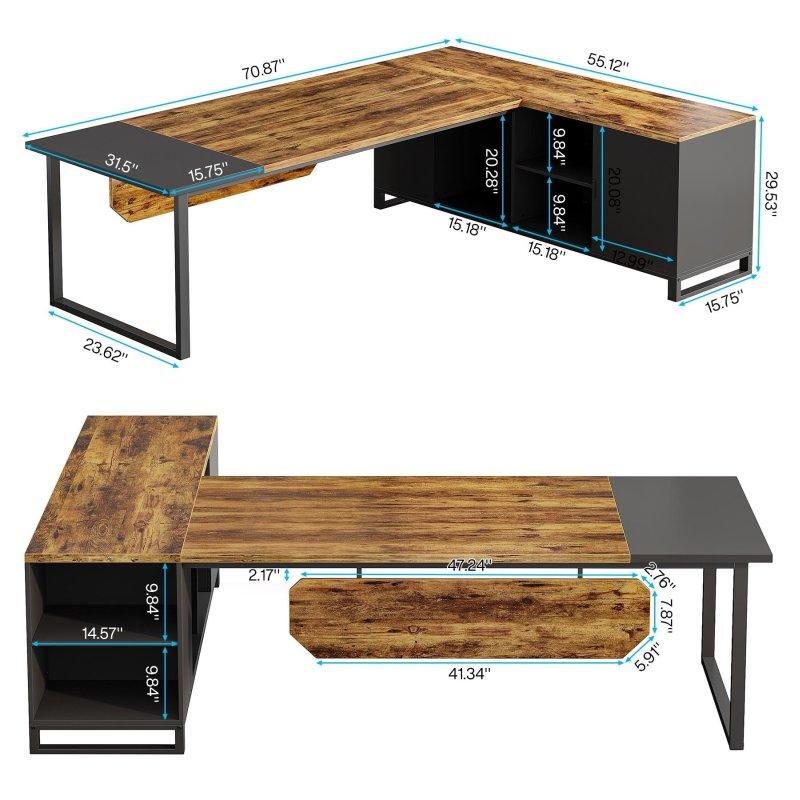 Ceviz ve Beyaz Metal L Tipi Dosya Dolaplı Ofis Masası - 181x140 cm - 326979