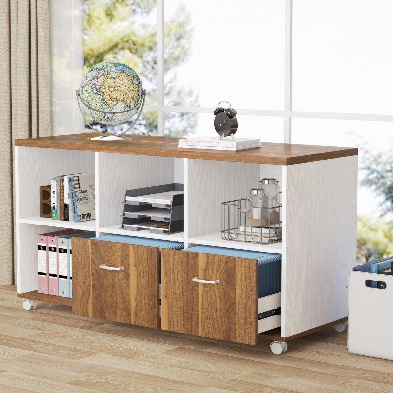 Ceviz ve Demir Grisi Metal Dosya Dolaplı L Tipi Geniş Ofis Masası - 161 cm - 328232