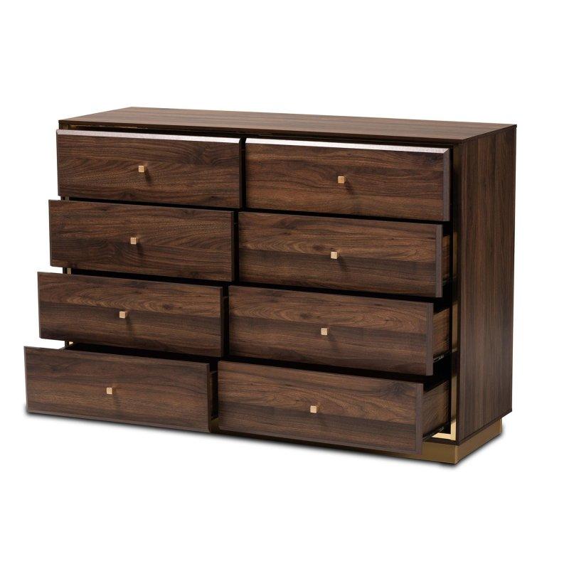 Ceviz ve Gold MDF 8 Çekmeceli Metal Aksamlı Şifonyer - 120 cm - 298391