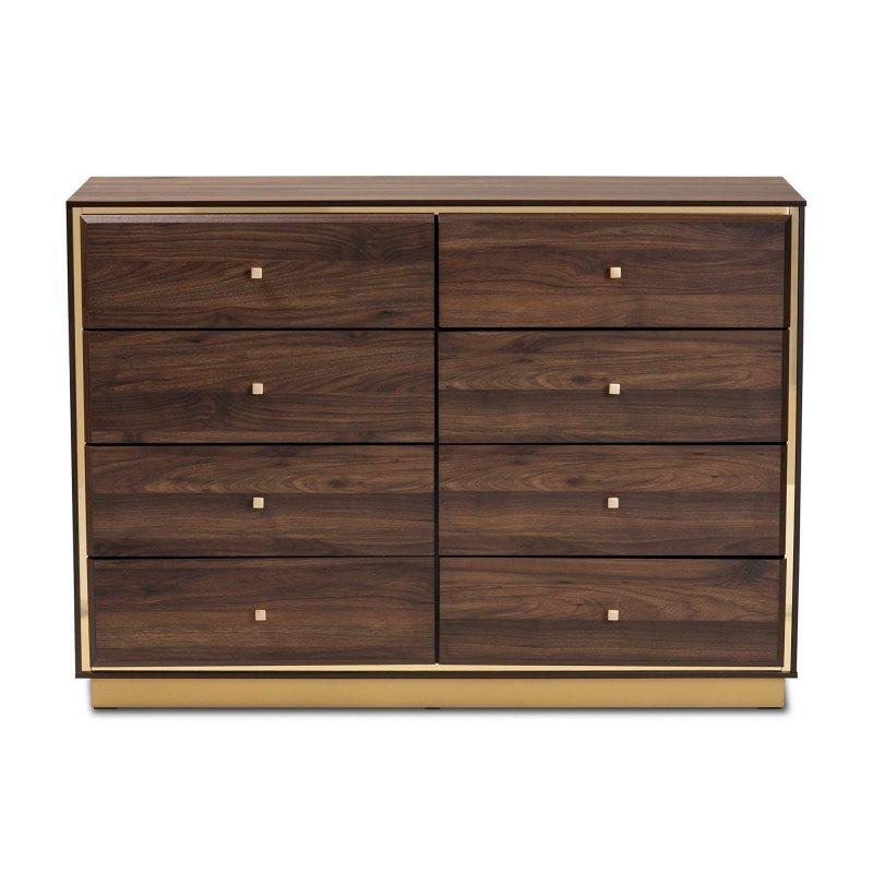 Ceviz ve Gold MDF 8 Çekmeceli Metal Aksamlı Şifonyer - 120 cm - 298391