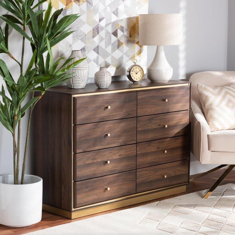 Ceviz ve Gold MDF 8 Çekmeceli Metal Aksamlı Şifonyer - 120 cm - 298391 Ceviz ve Gold MDF 8 Çekmeceli Metal Aksamlı Şifonyer - 120 cm - 298391
