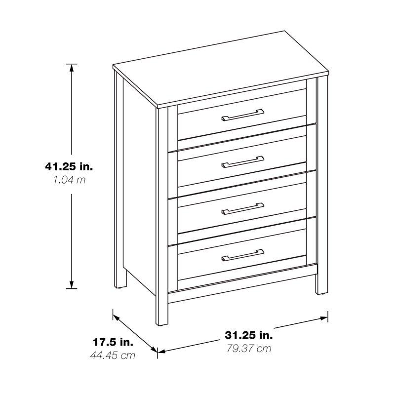 Ceviz ve Meşe Rengi MDF 4 Çekmeceli Dikey Şifonyer - 308946