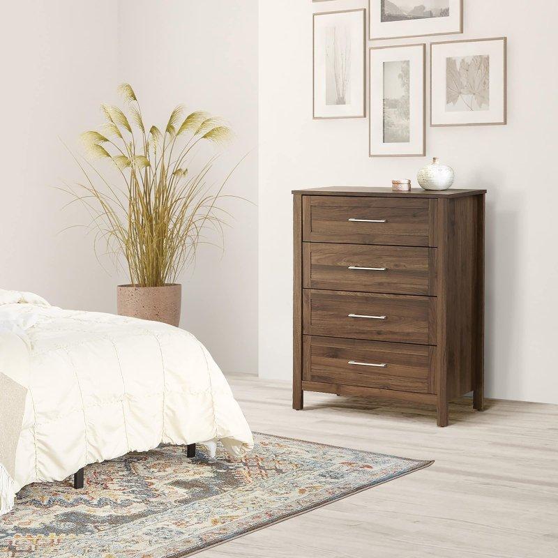 Ceviz ve Meşe Rengi MDF 4 Çekmeceli Dikey Şifonyer - 308946