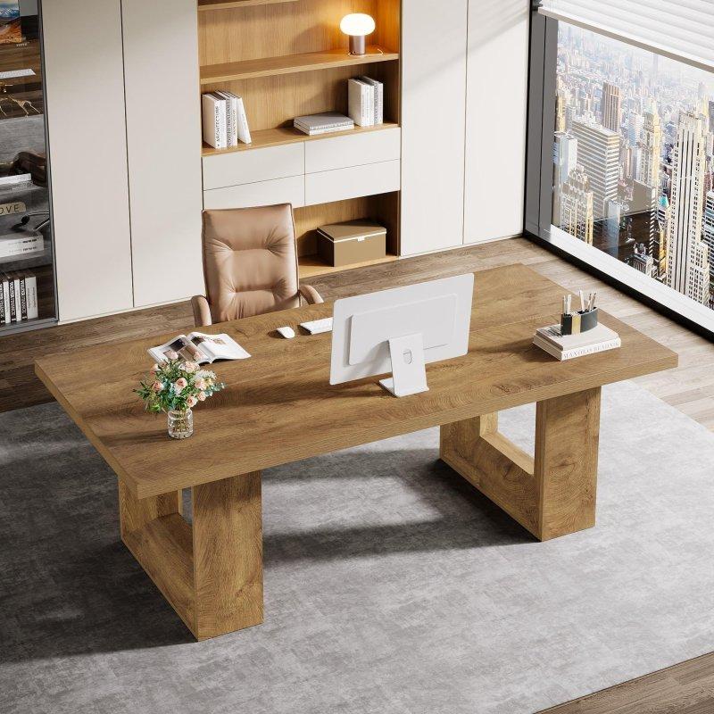 Ceviz ve Siyah MDF Dikdörtgen Ofis Masası - 160x80 cm - 327801