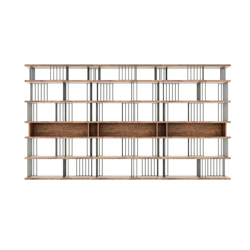 Ceviz ve Siyah MDF Metal Geniş Açık Raflı Kitaplık - 360 cm - 318162
