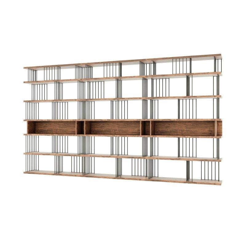 Ceviz ve Siyah MDF Metal Geniş Açık Raflı Kitaplık - 360 cm - 318162